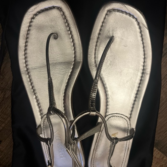 Prada Womens 1X557B_3AU1_F0118 Silver Leather Sandals Brief on Slippers - Picture 9 of 11